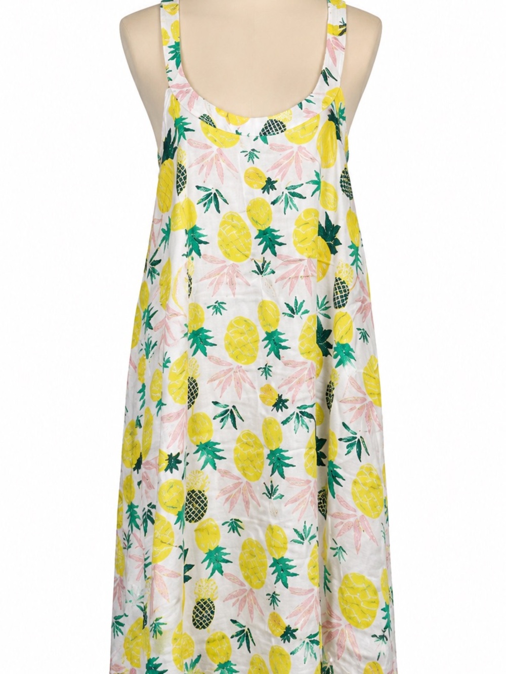 Sunshine Raised L/XL Pineapple Beach Girl Dress 100% Rayon Tropical Sundress Sum